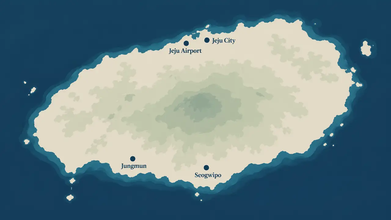 Map marking Jeju City, Jeju Airport, Jungmun, and Seogwipo.